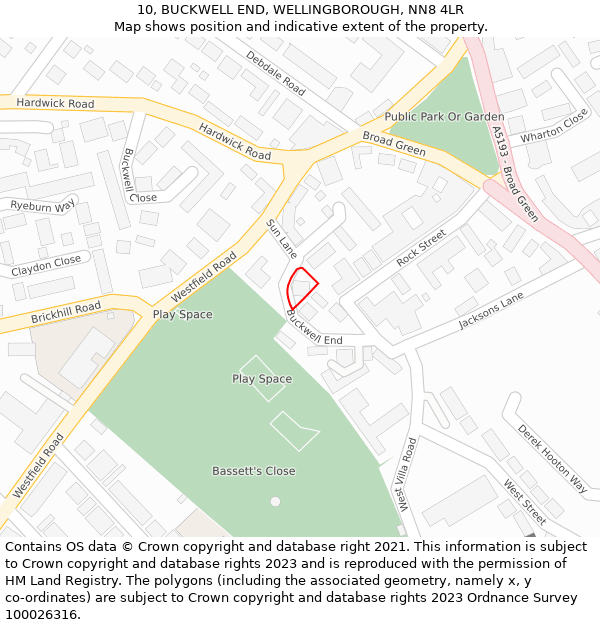 10, BUCKWELL END, WELLINGBOROUGH, NN8 4LR: Location map and indicative extent of plot