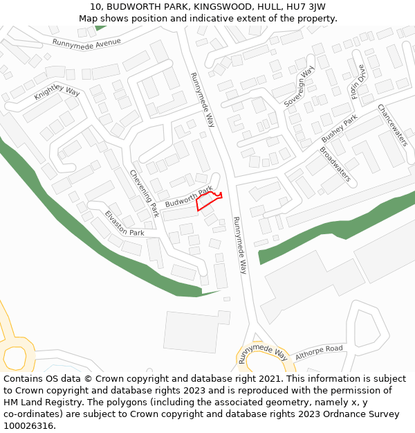 10, BUDWORTH PARK, KINGSWOOD, HULL, HU7 3JW: Location map and indicative extent of plot