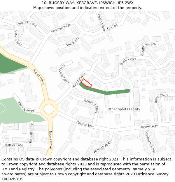 10, BUGSBY WAY, KESGRAVE, IPSWICH, IP5 2WX: Location map and indicative extent of plot