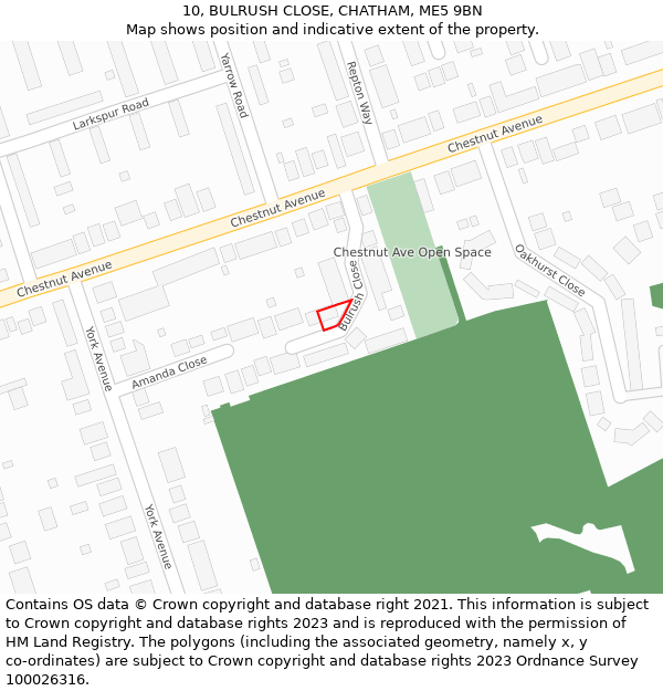 10, BULRUSH CLOSE, CHATHAM, ME5 9BN: Location map and indicative extent of plot