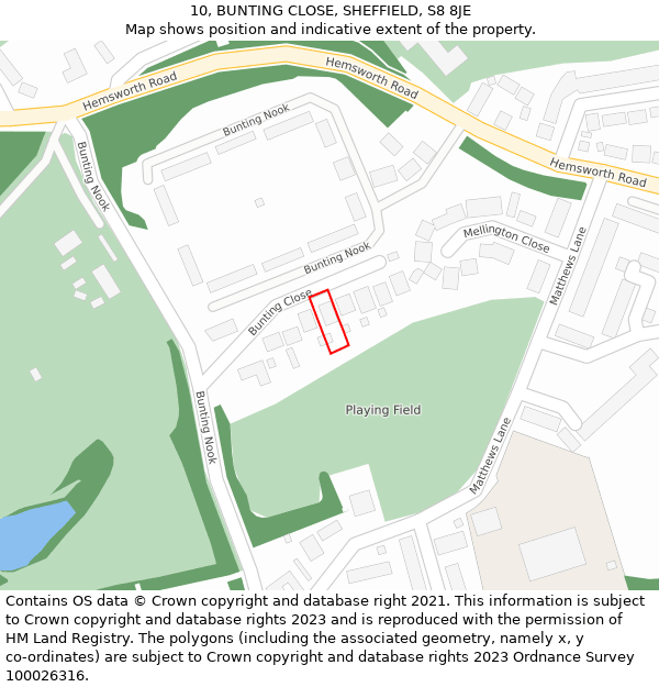 10, BUNTING CLOSE, SHEFFIELD, S8 8JE: Location map and indicative extent of plot