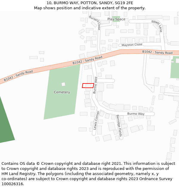 10, BURMO WAY, POTTON, SANDY, SG19 2FE: Location map and indicative extent of plot