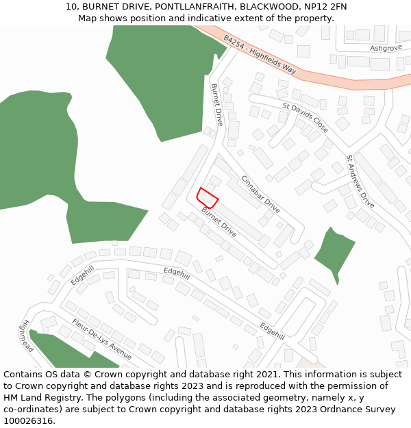 10, BURNET DRIVE, PONTLLANFRAITH, BLACKWOOD, NP12 2FN: Location map and indicative extent of plot