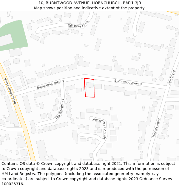 10, BURNTWOOD AVENUE, HORNCHURCH, RM11 3JB: Location map and indicative extent of plot