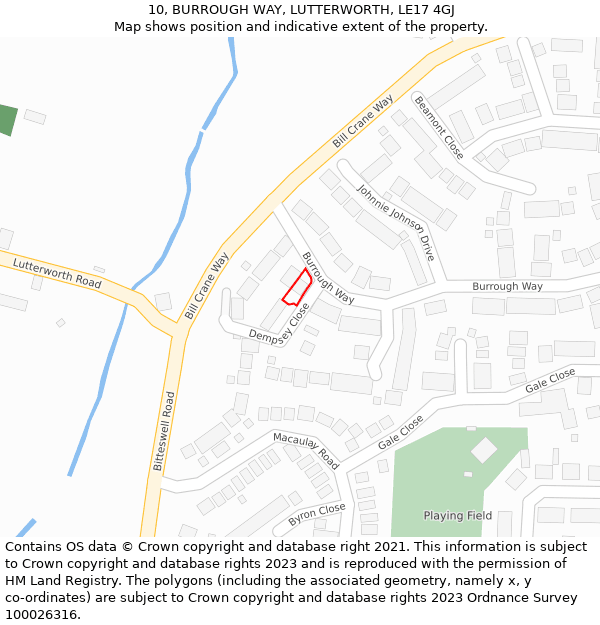 10, BURROUGH WAY, LUTTERWORTH, LE17 4GJ: Location map and indicative extent of plot