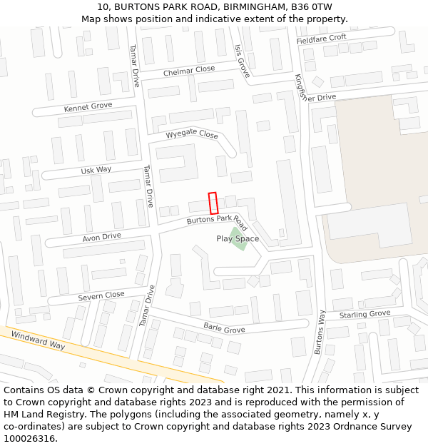 10, BURTONS PARK ROAD, BIRMINGHAM, B36 0TW: Location map and indicative extent of plot