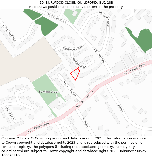 10, BURWOOD CLOSE, GUILDFORD, GU1 2SB: Location map and indicative extent of plot