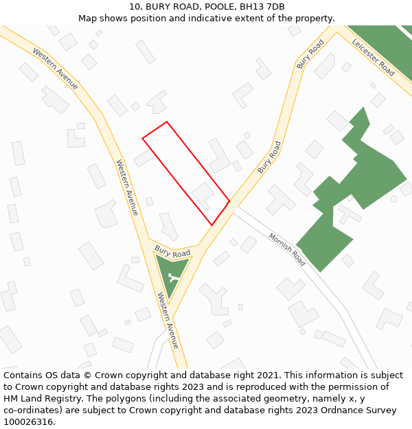10, BURY ROAD, POOLE, BH13 7DB: Location map and indicative extent of plot