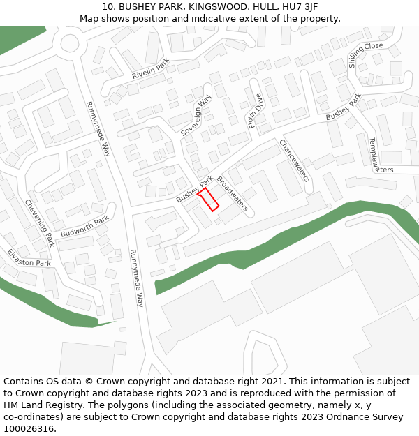 10, BUSHEY PARK, KINGSWOOD, HULL, HU7 3JF: Location map and indicative extent of plot