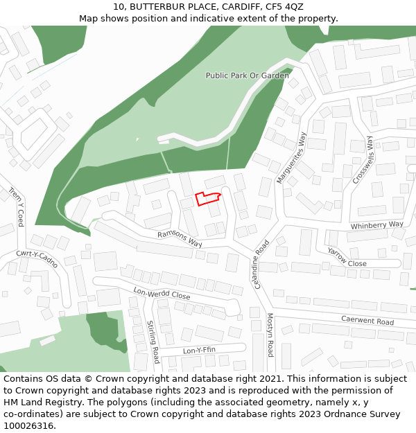 10, BUTTERBUR PLACE, CARDIFF, CF5 4QZ: Location map and indicative extent of plot
