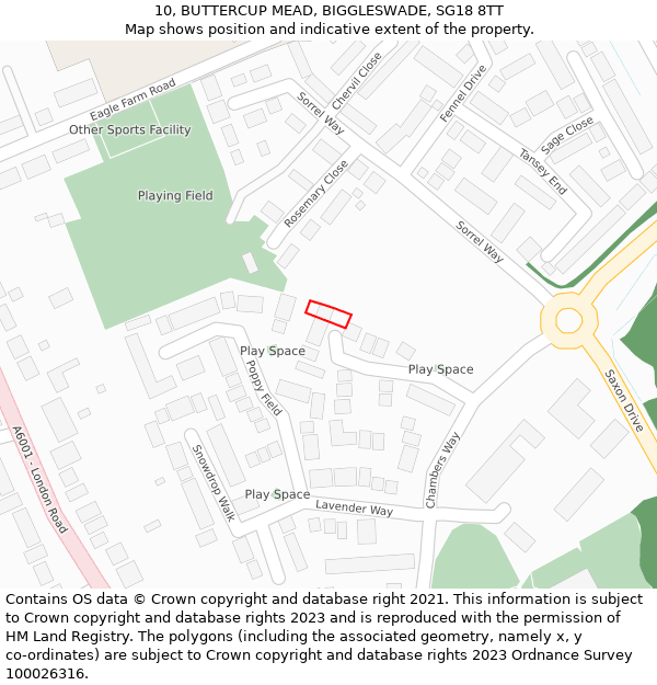 10, BUTTERCUP MEAD, BIGGLESWADE, SG18 8TT: Location map and indicative extent of plot