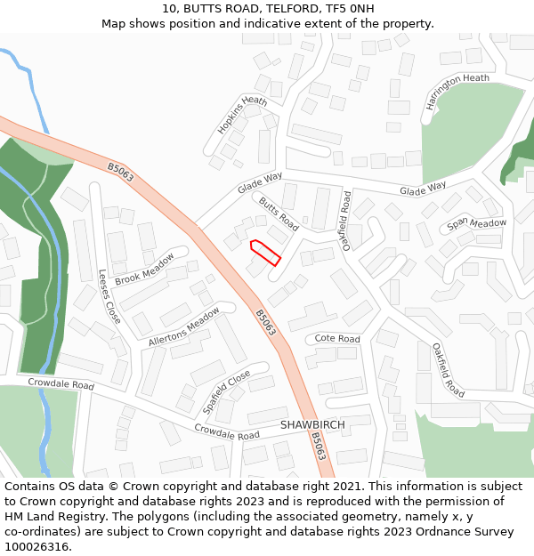 10, BUTTS ROAD, TELFORD, TF5 0NH: Location map and indicative extent of plot