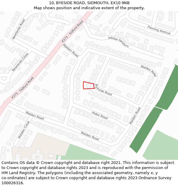 10, BYESIDE ROAD, SIDMOUTH, EX10 9NB: Location map and indicative extent of plot