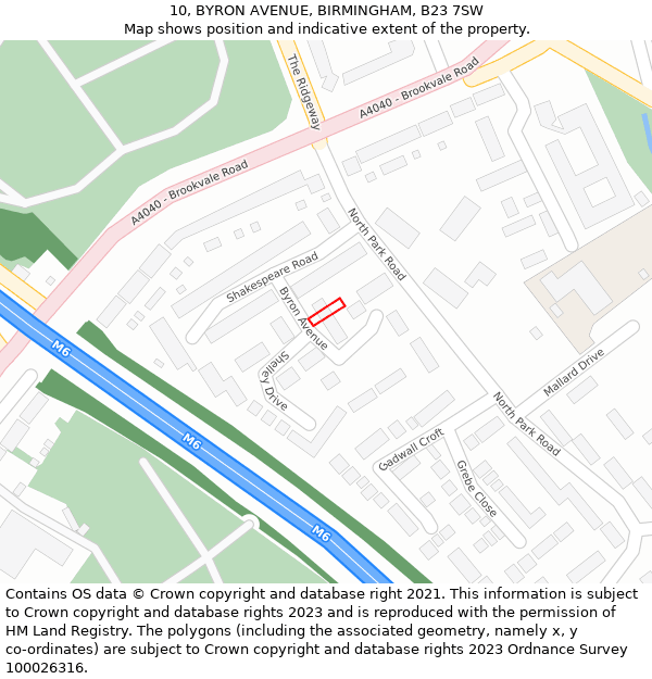 10, BYRON AVENUE, BIRMINGHAM, B23 7SW: Location map and indicative extent of plot