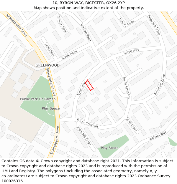 10, BYRON WAY, BICESTER, OX26 2YP: Location map and indicative extent of plot