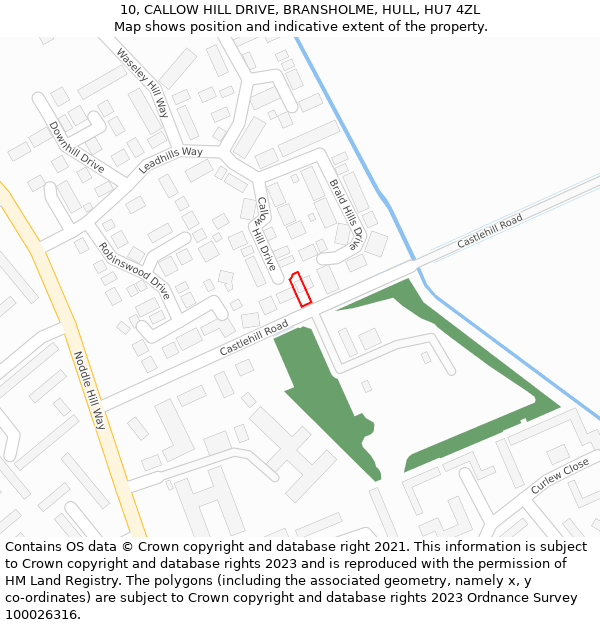 10, CALLOW HILL DRIVE, BRANSHOLME, HULL, HU7 4ZL: Location map and indicative extent of plot