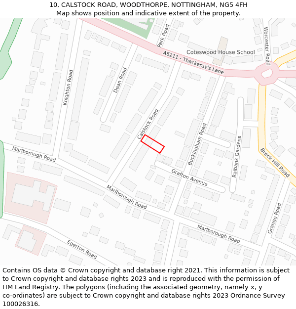 10, CALSTOCK ROAD, WOODTHORPE, NOTTINGHAM, NG5 4FH: Location map and indicative extent of plot