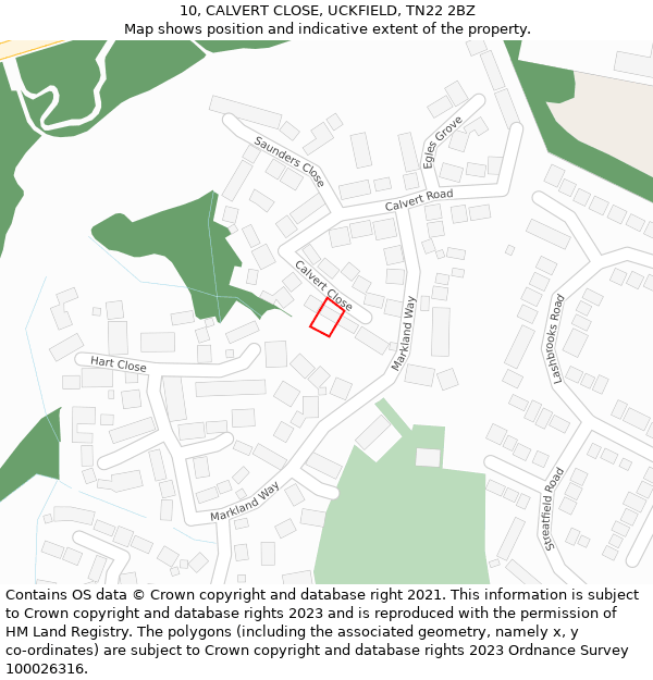 10, CALVERT CLOSE, UCKFIELD, TN22 2BZ: Location map and indicative extent of plot