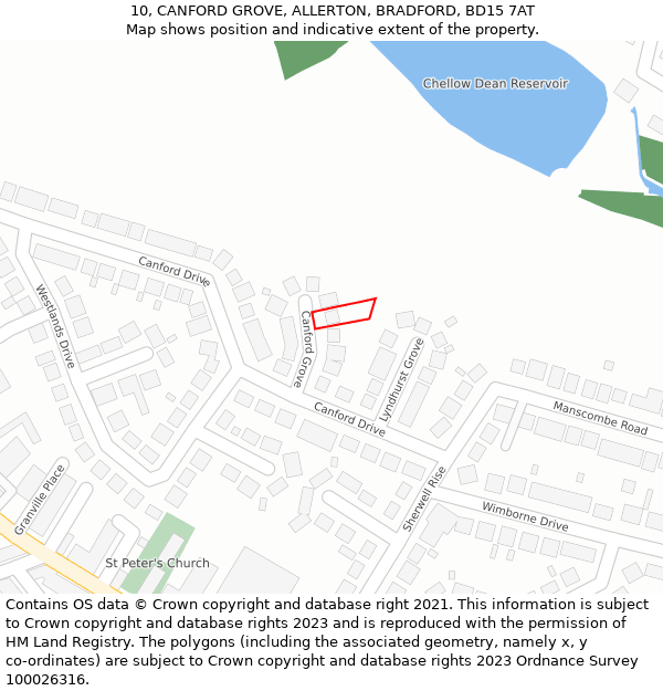10, CANFORD GROVE, ALLERTON, BRADFORD, BD15 7AT: Location map and indicative extent of plot