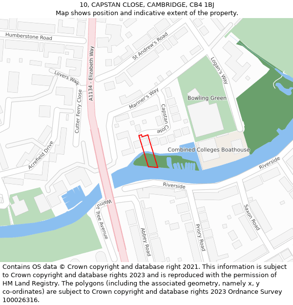 10, CAPSTAN CLOSE, CAMBRIDGE, CB4 1BJ: Location map and indicative extent of plot