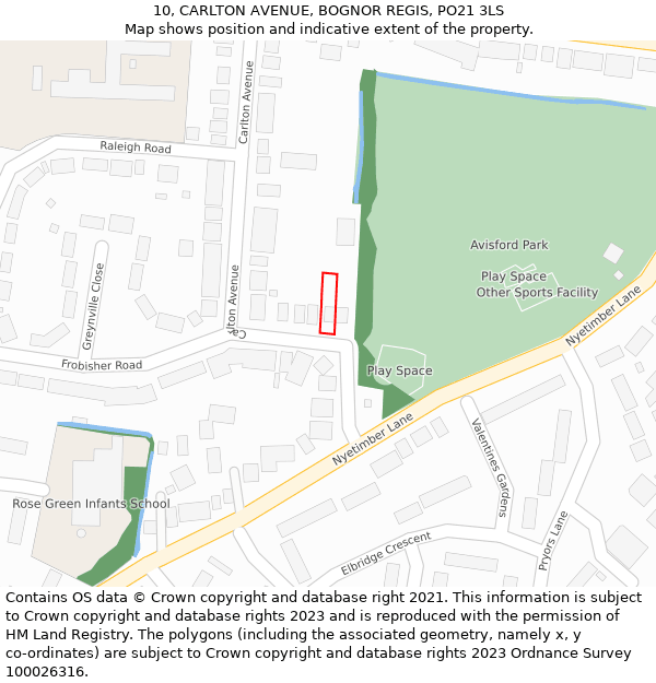 10, CARLTON AVENUE, BOGNOR REGIS, PO21 3LS: Location map and indicative extent of plot