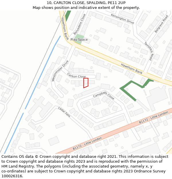 10, CARLTON CLOSE, SPALDING, PE11 2UP: Location map and indicative extent of plot