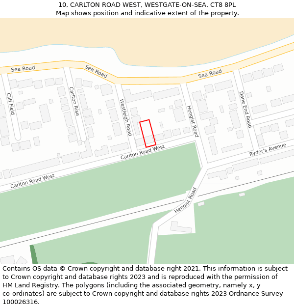 10, CARLTON ROAD WEST, WESTGATE-ON-SEA, CT8 8PL: Location map and indicative extent of plot