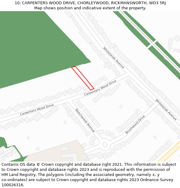 10, CARPENTERS WOOD DRIVE, CHORLEYWOOD, RICKMANSWORTH, WD3 5RJ: Location map and indicative extent of plot