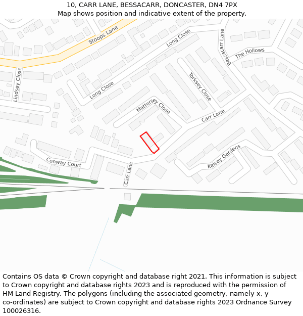 10, CARR LANE, BESSACARR, DONCASTER, DN4 7PX: Location map and indicative extent of plot