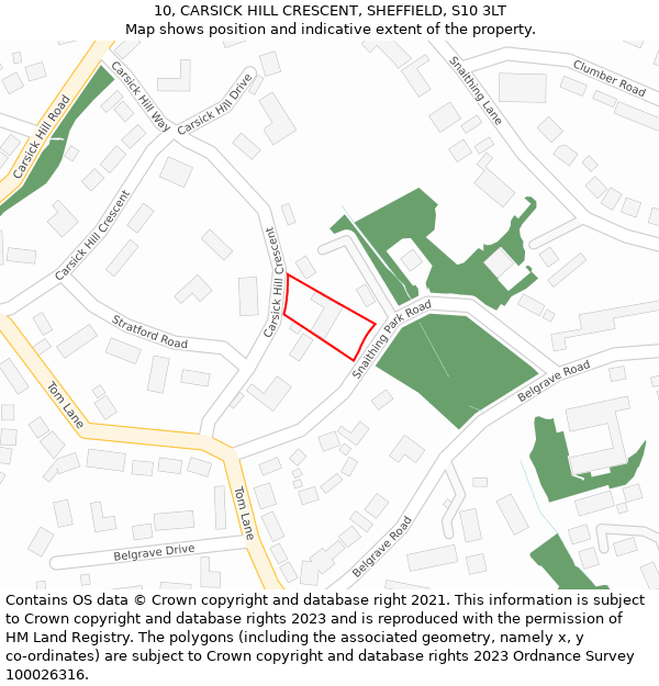 10, CARSICK HILL CRESCENT, SHEFFIELD, S10 3LT: Location map and indicative extent of plot