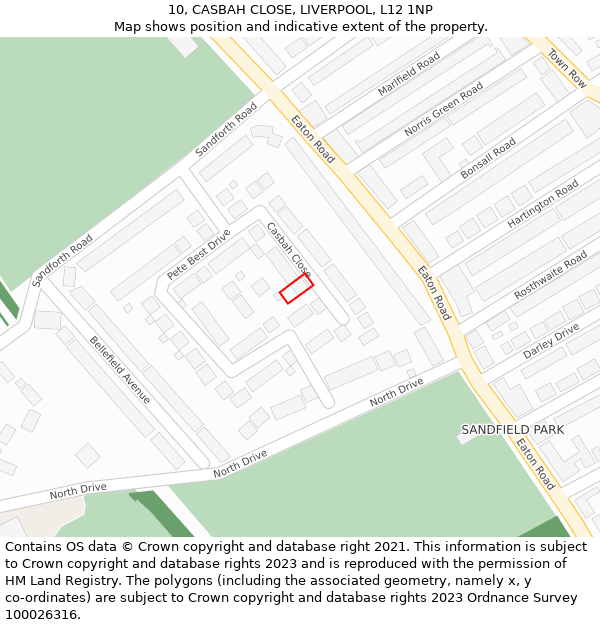 10, CASBAH CLOSE, LIVERPOOL, L12 1NP: Location map and indicative extent of plot
