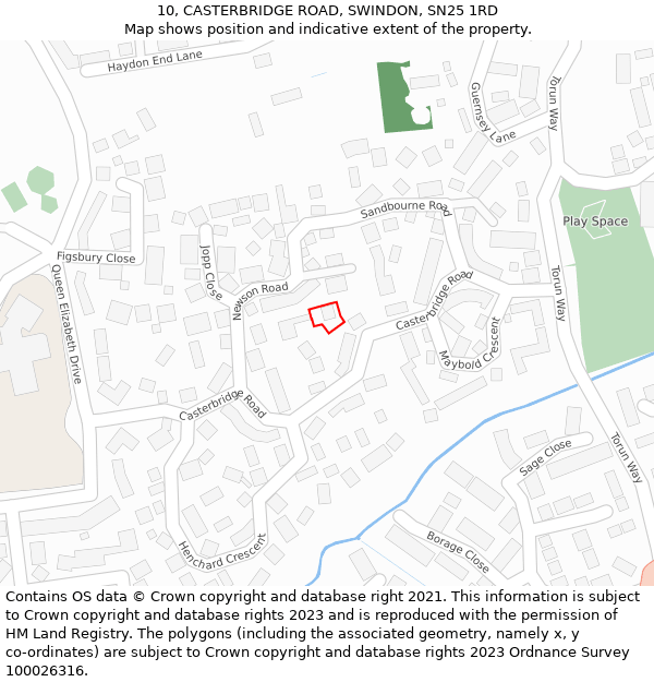 10, CASTERBRIDGE ROAD, SWINDON, SN25 1RD: Location map and indicative extent of plot