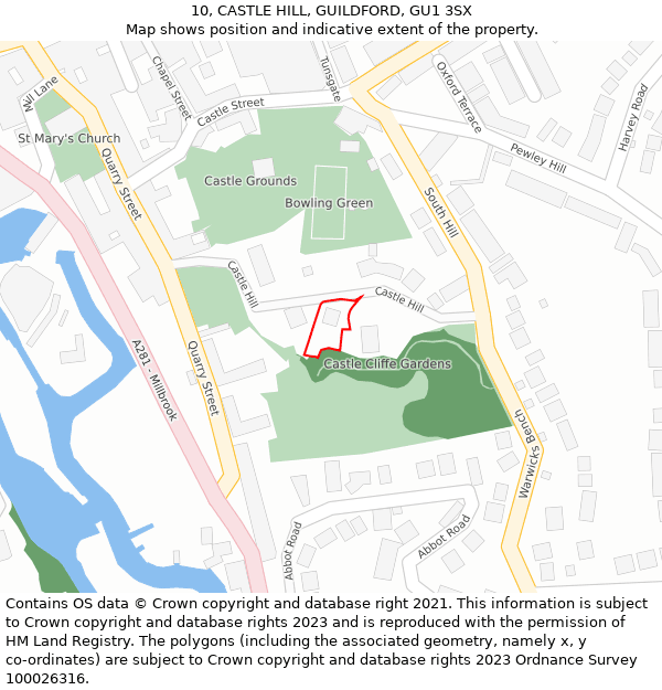 10, CASTLE HILL, GUILDFORD, GU1 3SX: Location map and indicative extent of plot