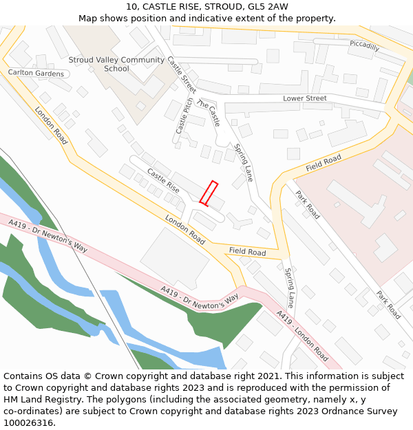 10, CASTLE RISE, STROUD, GL5 2AW: Location map and indicative extent of plot