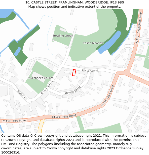 10, CASTLE STREET, FRAMLINGHAM, WOODBRIDGE, IP13 9BS: Location map and indicative extent of plot