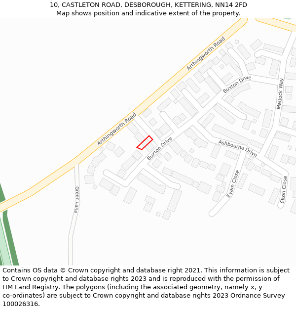 10, CASTLETON ROAD, DESBOROUGH, KETTERING, NN14 2FD: Location map and indicative extent of plot
