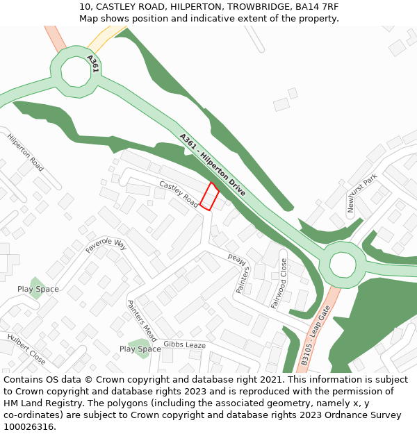 10, CASTLEY ROAD, HILPERTON, TROWBRIDGE, BA14 7RF: Location map and indicative extent of plot