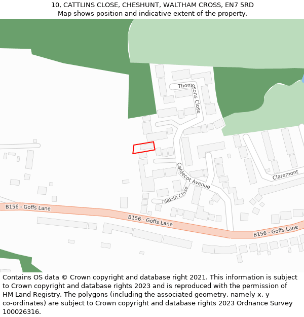 10, CATTLINS CLOSE, CHESHUNT, WALTHAM CROSS, EN7 5RD: Location map and indicative extent of plot