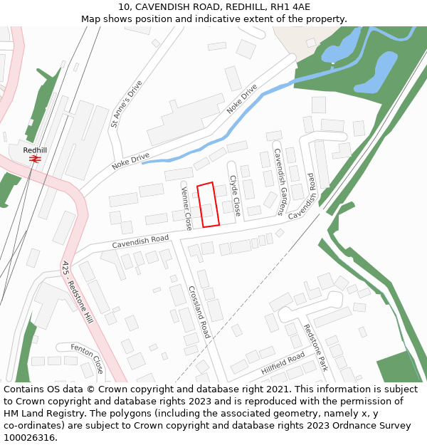10, CAVENDISH ROAD, REDHILL, RH1 4AE: Location map and indicative extent of plot