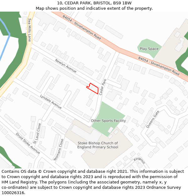 10, CEDAR PARK, BRISTOL, BS9 1BW: Location map and indicative extent of plot