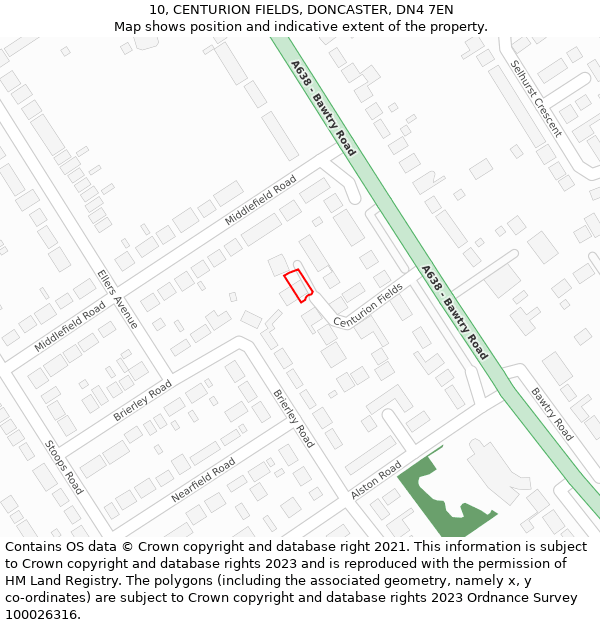 10, CENTURION FIELDS, DONCASTER, DN4 7EN: Location map and indicative extent of plot