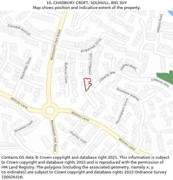 10, CHADBURY CROFT, SOLIHULL, B91 3UY: Location map and indicative extent of plot