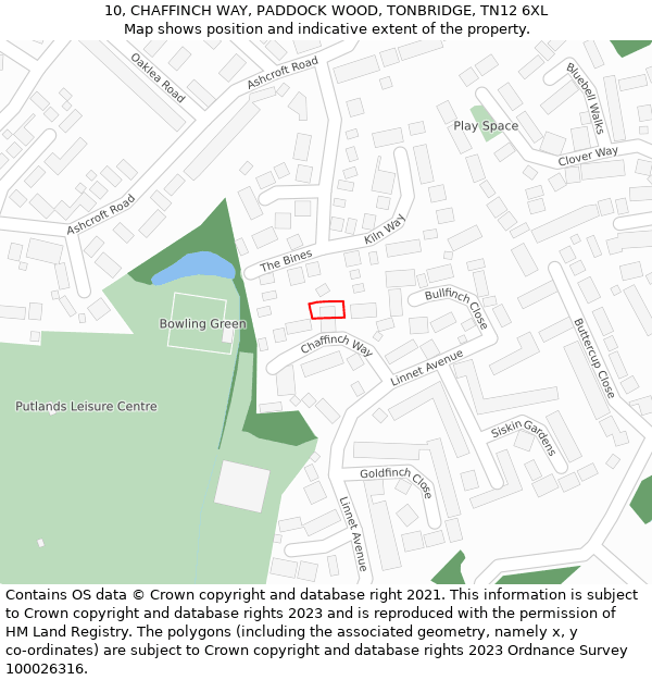 10, CHAFFINCH WAY, PADDOCK WOOD, TONBRIDGE, TN12 6XL: Location map and indicative extent of plot