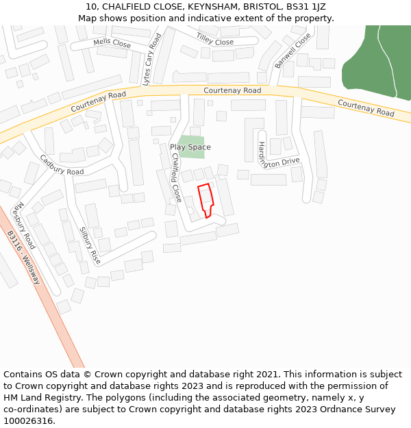 10, CHALFIELD CLOSE, KEYNSHAM, BRISTOL, BS31 1JZ: Location map and indicative extent of plot