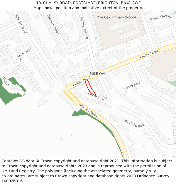 10, CHALKY ROAD, PORTSLADE, BRIGHTON, BN41 2WF: Location map and indicative extent of plot