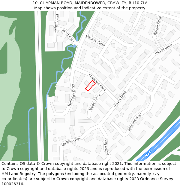 10, CHAPMAN ROAD, MAIDENBOWER, CRAWLEY, RH10 7LA: Location map and indicative extent of plot