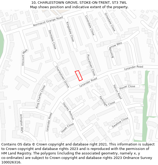 10, CHARLESTOWN GROVE, STOKE-ON-TRENT, ST3 7WL: Location map and indicative extent of plot