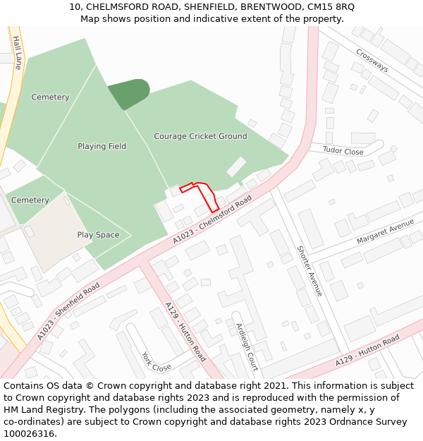 10, CHELMSFORD ROAD, SHENFIELD, BRENTWOOD, CM15 8RQ: Location map and indicative extent of plot