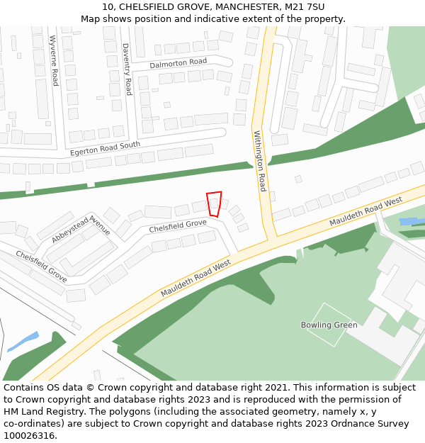 10, CHELSFIELD GROVE, MANCHESTER, M21 7SU: Location map and indicative extent of plot