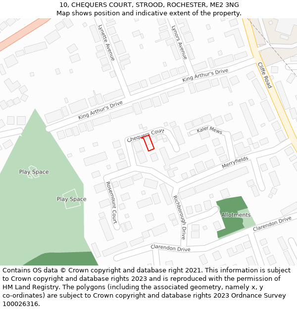 10, CHEQUERS COURT, STROOD, ROCHESTER, ME2 3NG: Location map and indicative extent of plot